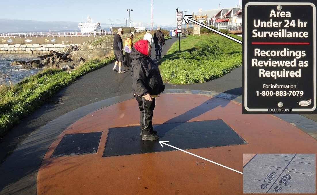 Ogden Point sundial - Note the crow sitting atop the sign